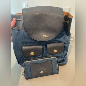 Coach Denim Backpack with Wallet